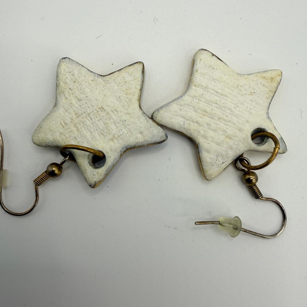 Patriotic star American flag USA July 4th hand painted porcelain earrings - Picture 5 of 6